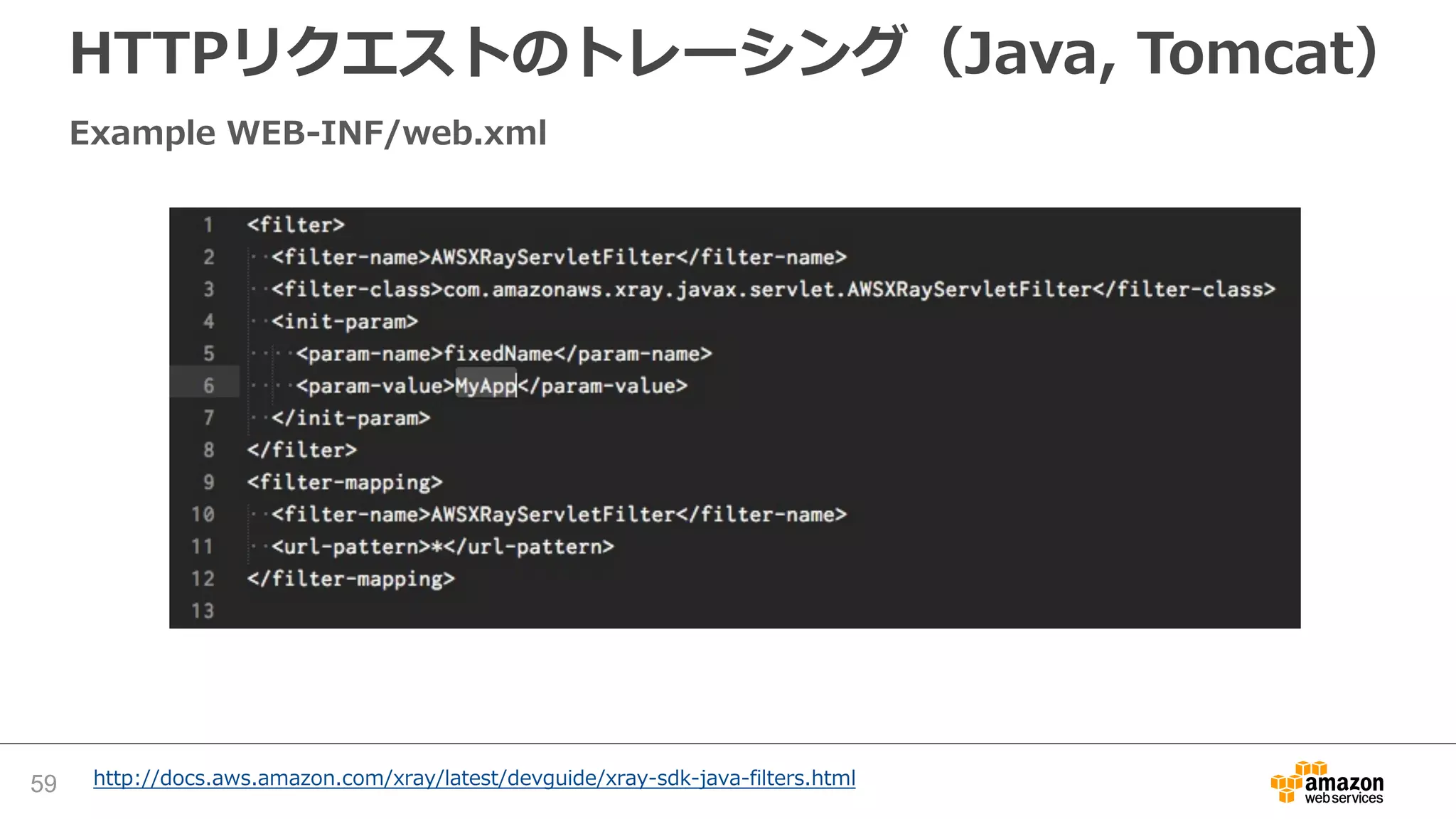 AWS Lambda との統合
Lambda 関数と、Lambda関数から
呼び出される各種サービスの
実⾏結果やレイテンシが
把握できる
 