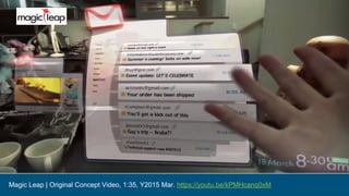 Magic Leap | Original Concept Video, 1:35, Y2015 Mar. https://youtu.be/kPMHcanq0xM
 