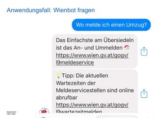 Die Verwaltung wird unsichtbar
24. August 2017, Seite 36
Stadt Zürich
Open Data
Anwendungsfall: Wienbot fragen
 