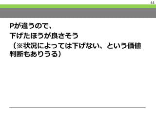 Pが違うので、
下げたほうが良さそう
（※状況によっては下げない、という価値
判断もありうる）
44
 