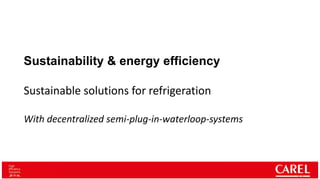 Sustainability & energy efficiency
Sustainable solutions for refrigeration in retail market
With decentralized semi‐plug‐in‐waterloop‐systems
 