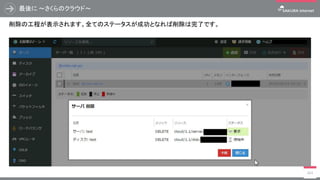 最後に ～さくらのクラウド～
364
削除の工程が表示されます。全てのステータスが成功となれば削除は完了です。
 