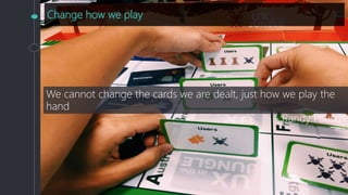 Change how we play
We cannot change the cards we are dealt, just how we play the
hand
- Randy Pausch
 