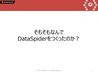 © 2017 APPRESSO K.K. All Rights Reserved. 6
そもそもなんで
DataSpiderをつくったのか？
 