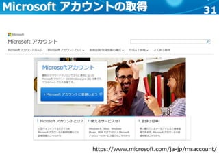 31Microsoft アカウントの取得
https://www.microsoft.com/ja-jp/msaccount/
 