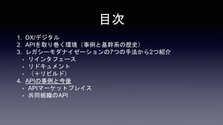 Ŀ
1. DX/ǥ
2. APIȡꎆhȻϵΚsʷ
3. 쥬`ʥ`7Ĥַ2ĽB
? ꥤ󥿥ե`
? ɥ
? ӥɣ
4. APIȽ
? APIީ`åȥץ쥤
? ͬMAPI
 