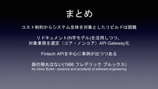 Ƽs饷ƥȫȤӥɤy
ɥ(N֥ǥ)äĤġ
Iդx?Υ󥳥API Gateway
Fintech APIĤĤĤ
yΏϤʤ(1986 եǥå ֥å)
No Silver Bullet - essence and accidents of software engineering
ޤȤ
 