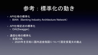 ο˜ʻ΄Ӥ
? API˘Θ˜ʻ
? BIANBanking Industry Architecture Network
? API˘ӛΘ˜ʻ
? OAI(Swagger)
? ͨ˘Θ˜ʻ
? ȫyXML
? 2020ĿI˹ͽָˤĤƹ̶LĤΎֹ
 