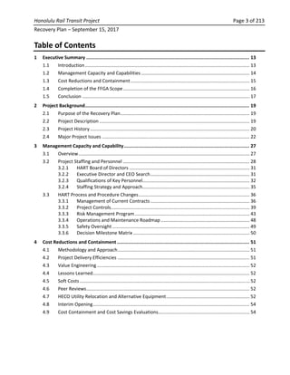 Honolulu Rail Transit Project  Page 3 of 213 
Recovery Plan – September 15, 2017   
 
Table of Contents 
1  Executive Summ...