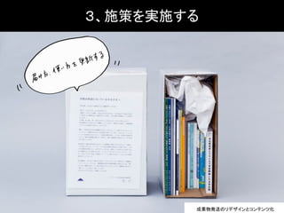 ３、施策を実施する
成果物発送のリデザインとコンテンツ化
 