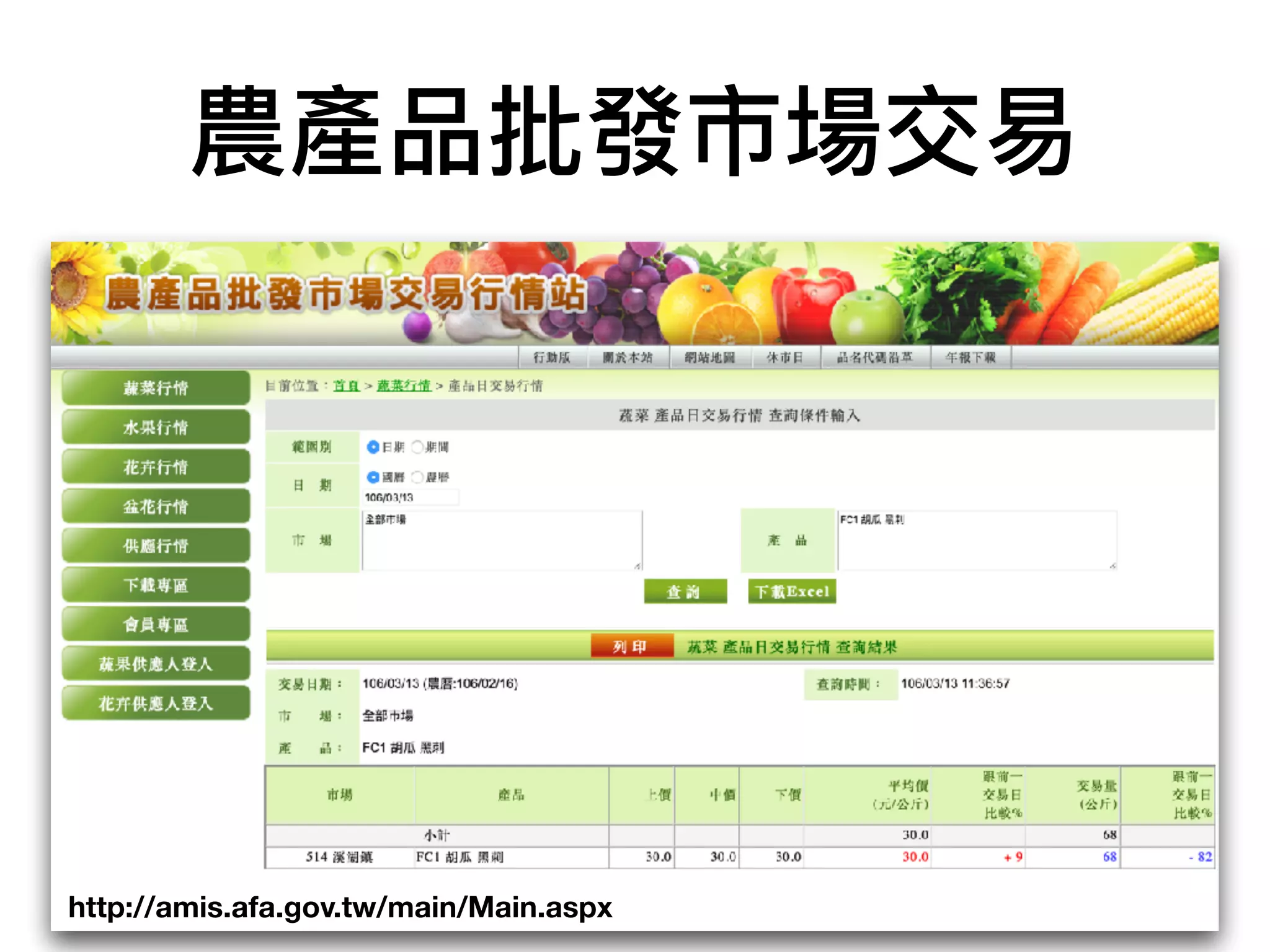 農產品批發市場交易易
http://amis.afa.gov.tw/main/Main.aspx
 
