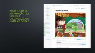ARQUITETURA DE
INFORMAÇÃO QUE
FACILITA A
ORGANIZAÇÃO DE
MATERIAIS DIGITAIS
 