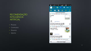 RECOMENDAÇÃO
INTELIGÊNCIA
ARTIFICIAL
• PESSOAS
• CONTEÚDOS
• DESAFIOS
• GRUPOS
55
 