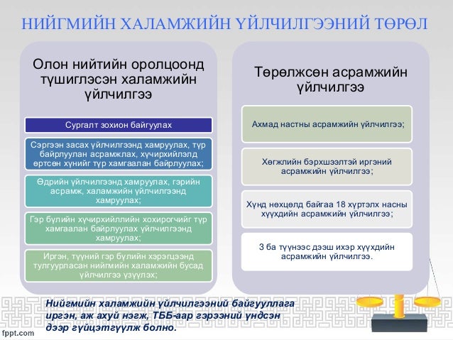ТӨРӨӨС АВАХ ХАЛАМЖ ҮЙЛЧИЛГЭЭ /нийгмийн халамж/