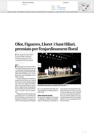 27/09/17Diari de Girona
Gerona
Prensa: Diaria
Tirada: 7.478 Ejemplares
Difusión: 5.313 Ejemplares
Página: 8
Sección: LOCAL Valor: 669,00 € Área (cm2): 193,0 Ocupación: 22,75 % Documento: 1/1 Autor: DdG OLOT Núm. Lectores: 36000
Cód:113187736
6 / 28
 