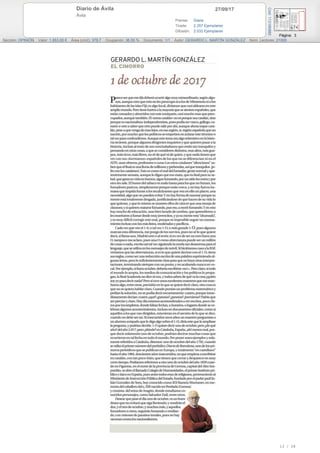 27/09/17Diario de Ávila
Ávila
Prensa: Diaria
Tirada: 2.357 Ejemplares
Difusión: 2.032 Ejemplares
Página: 3
Sección: OPINIÓN Valor: 1.053,00 € Área (cm2): 378,7 Ocupación: 36,55 % Documento: 1/1 Autor: GERARDO L. MARTÍN GONZÁLEZ Núm. Lectores: 21000
Cód:113190880
13 / 28
 
