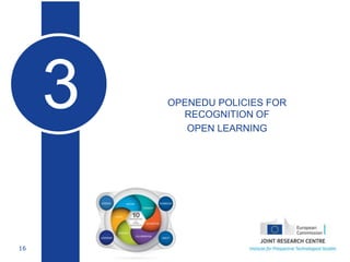 16
• OPENEDU POLICIES FOR
RECOGNITION OF
• OPEN LEARNING
3
Educación abierta
 