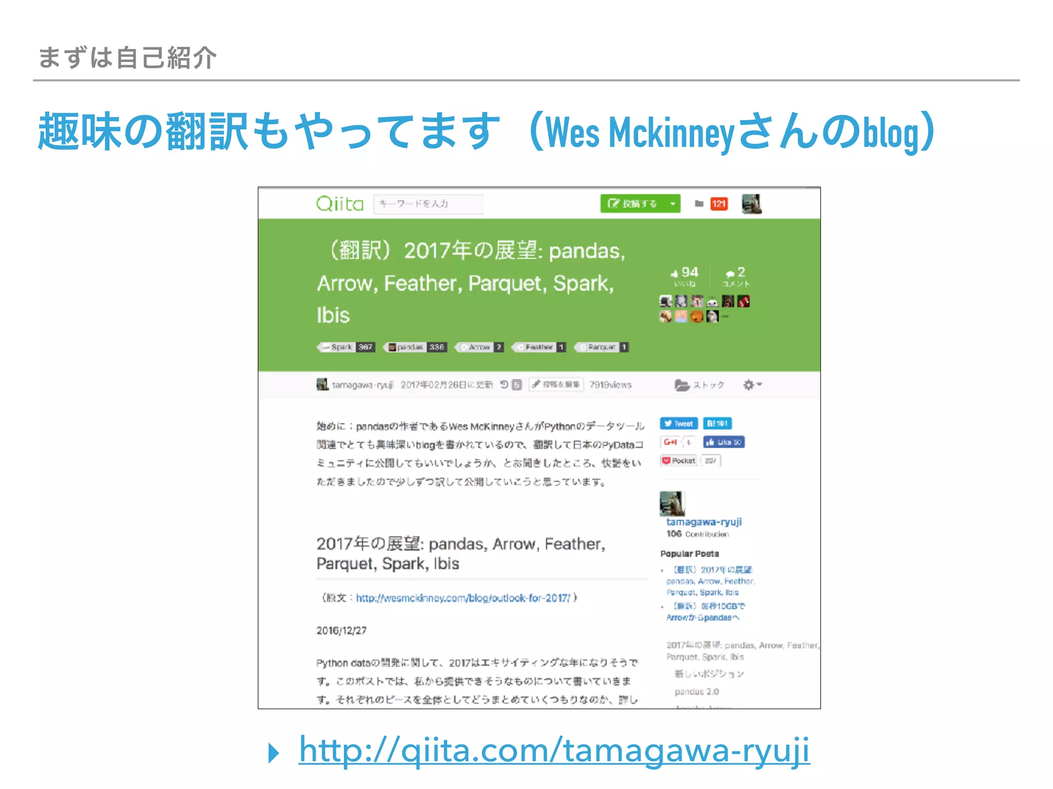 Wes Mckinney blog
▸ http://qiita.com/tamagawa-ryuji
 