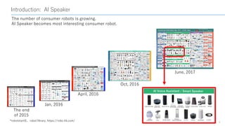 Introduction: AI Speaker
8
The number of consumer robots is growing.
AI Speaker becomes most interesting consumer robot.
*...