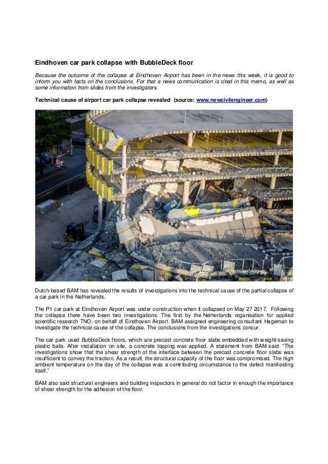 Eindhoven Car Park Collapse With Bubbledeck Floor Because The Outcome Of The Collapse At Eindhoven Airport Eindhoven Car Park Collapse With Bubbledeck Floor Because The Outcome Of The Collapse At Eindhoven Airport