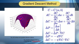 Gradient Descent Method
Fig. Gradient Descent Method
η: learning rate, Hyperparameter
Fig. 2D surface and gradient descent method
 