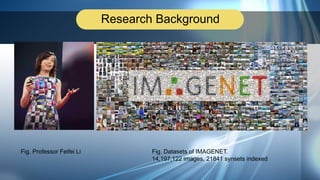 Research Background
Fig. Professor Feifei Li Fig. Datasets of IMAGENET.
14,197,122 images, 21841 synsets indexed
 