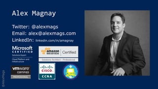 @AlexMags
Alex Magnay
Twitter: @alexmags
Email: alex@alexmags.com
LinkedIn: linkedin.com/in/amagnay
 