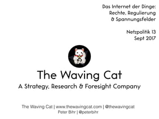 The Waving Cat | www.thewavingcat.com | @thewavingcat
Peter Bihr | @peterbihr
The Waving Cat
A Strategy, Research & Foresight Company
Das Internet der Dinge:
Rechte, Regulierung
& Spannungsfelder
Netzpolitik 13
Sept 2017
 
