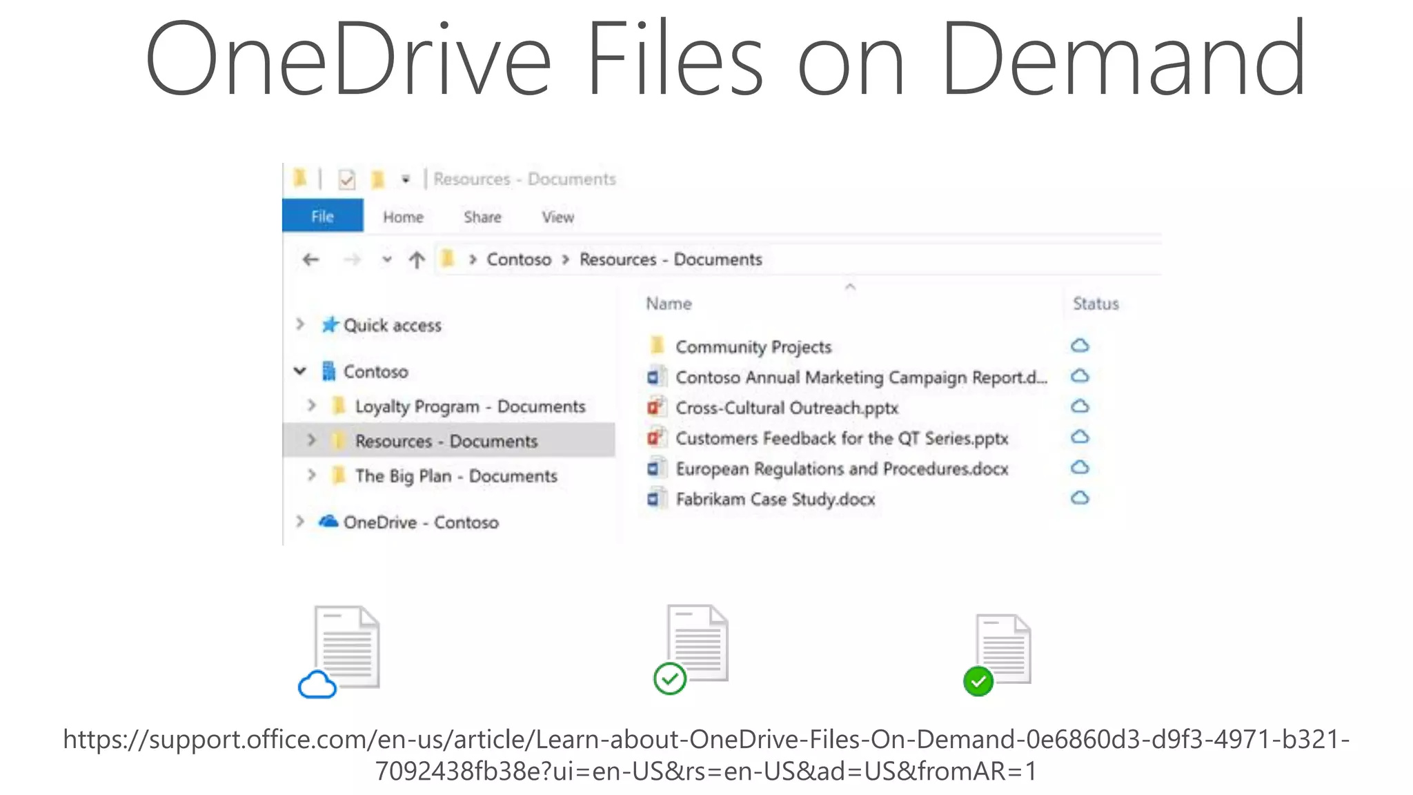 OneDrive Files on Demand
https://support.office.com/en-us/article/Learn-about-OneDrive-Files-On-Demand-0e6860d3-d9f3-4971-b321-
7092438fb38e?ui=en-US&rs=en-US&ad=US&fromAR=1
 