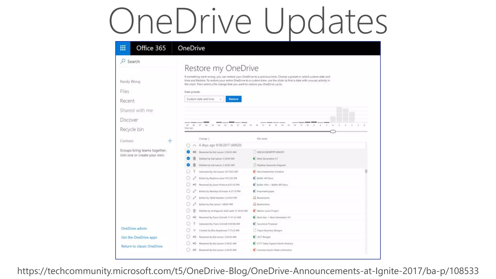 OneDrive Updates
https://techcommunity.microsoft.com/t5/OneDrive-Blog/OneDrive-Announcements-at-Ignite-2017/ba-p/108533
 