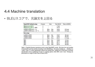 44..44 MMaacchhiinnee ttrraannssllaattiioonn
• BLEUスコアで、元論文を上回る
26
 