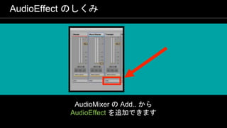 COPYRIGHT 2016 @ UNITY TECHNOLOGIES
JAPAN
AudioEffect のしくみ
AudioMixer の Add.. から
AudioEffect を追加できます
 