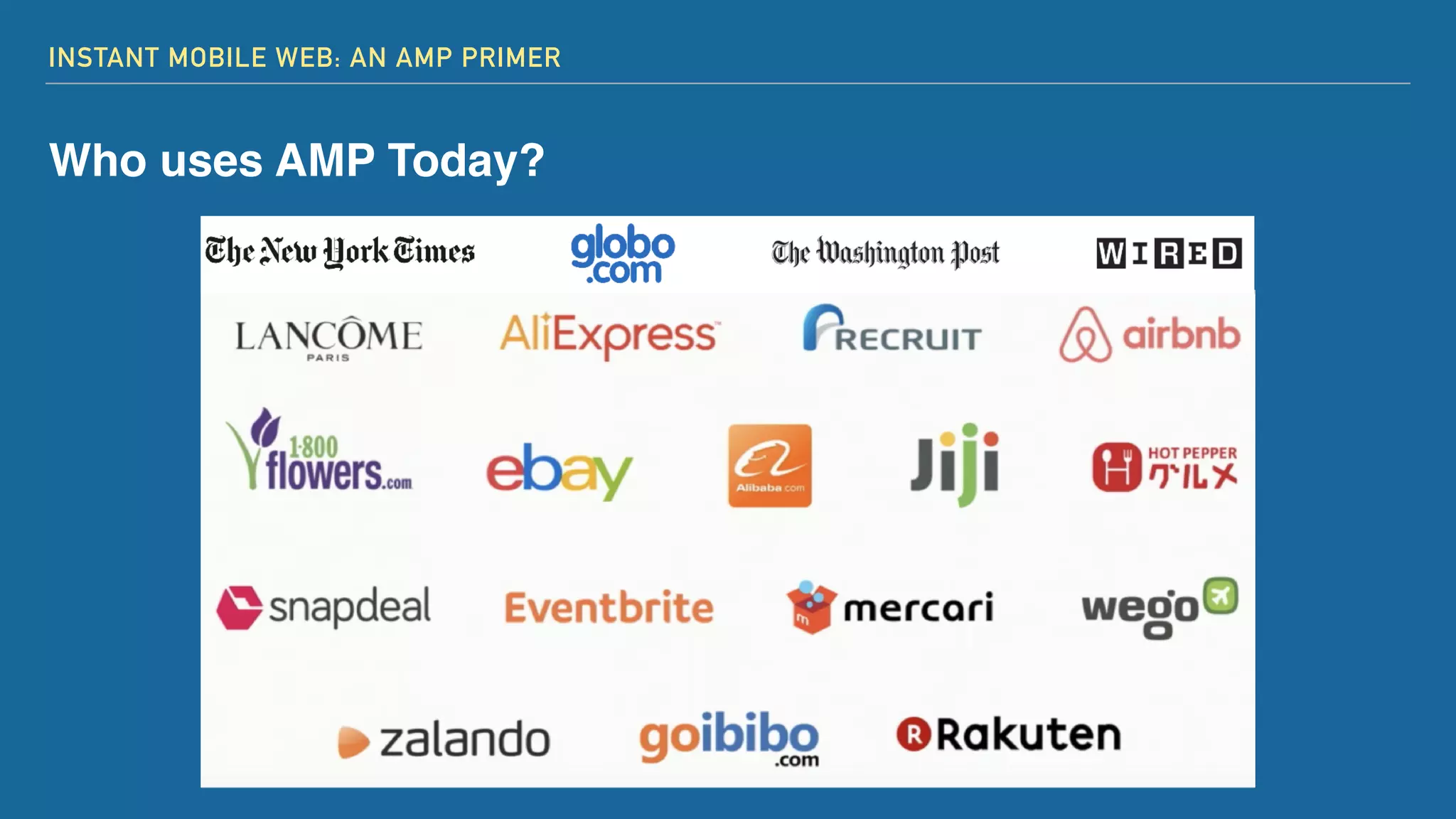 INSTANT MOBILE WEB: AN AMP PRIMER
Who uses AMP Today?
 