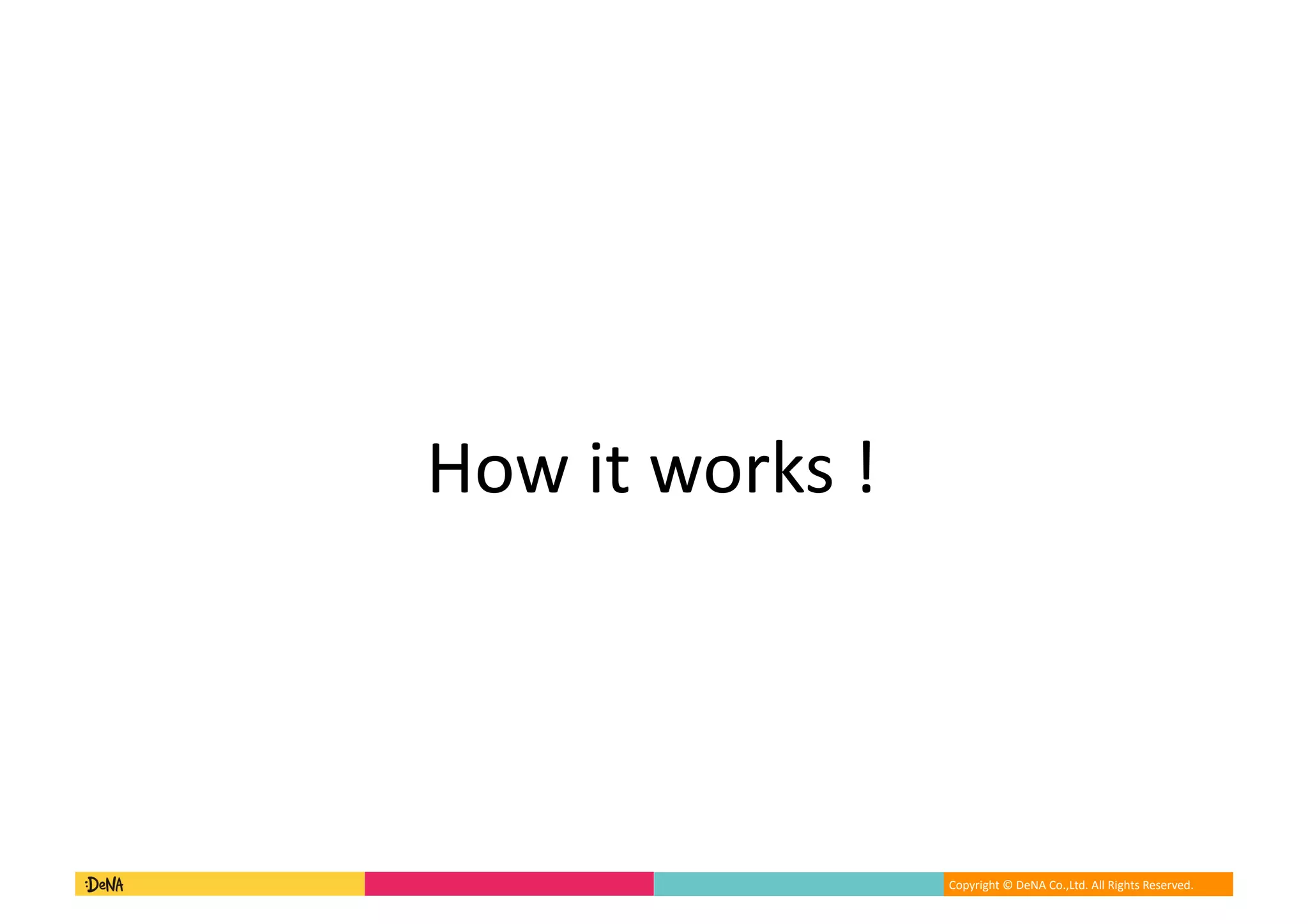 Copyright	©	DeNA	Co.,Ltd.	All	Rights	Reserved.	
How	it	works	!
 