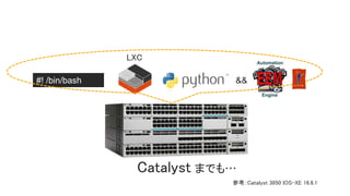 Catalyst までも…
#! /bin/bash
LXC
&&
参考：Catalyst 3850 IOS-XE 16.6.1
 