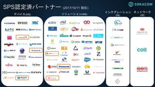 デバイス(26社) ソリューション(46社)
インテグレーション
(9社)
ネットワーク
(3社)
SPS認定済パートナー (2017/10/11 現在)
 