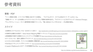 PDF
- 7 - :  
- - Embrace Change  
- - ITIL
 
 
● https://speakerdeck.com/bufferings/jie-guo-de-nisukuramuninatuteru-nafalsegaiitosi-u-number-rsgt2017 
●  Value Stream Mapping https://docs.com/ushio-tsuyoshi/8263
● https://www.slideshare.net/i2key/devsumib 
● http://yuzutas0.hatenablog.com/entry/2017/05/23/073000
● - http://yuzutas0.hatenablog.com/entry/2017/08/10/090000 
● DevOps http://yuzutas0.hatenablog.com/entry/2017/07/06/083000 
● Jupyter BigQuery DevOps http://yuzutas0.hatenablog.com/entry/2017/09/12/203000
 