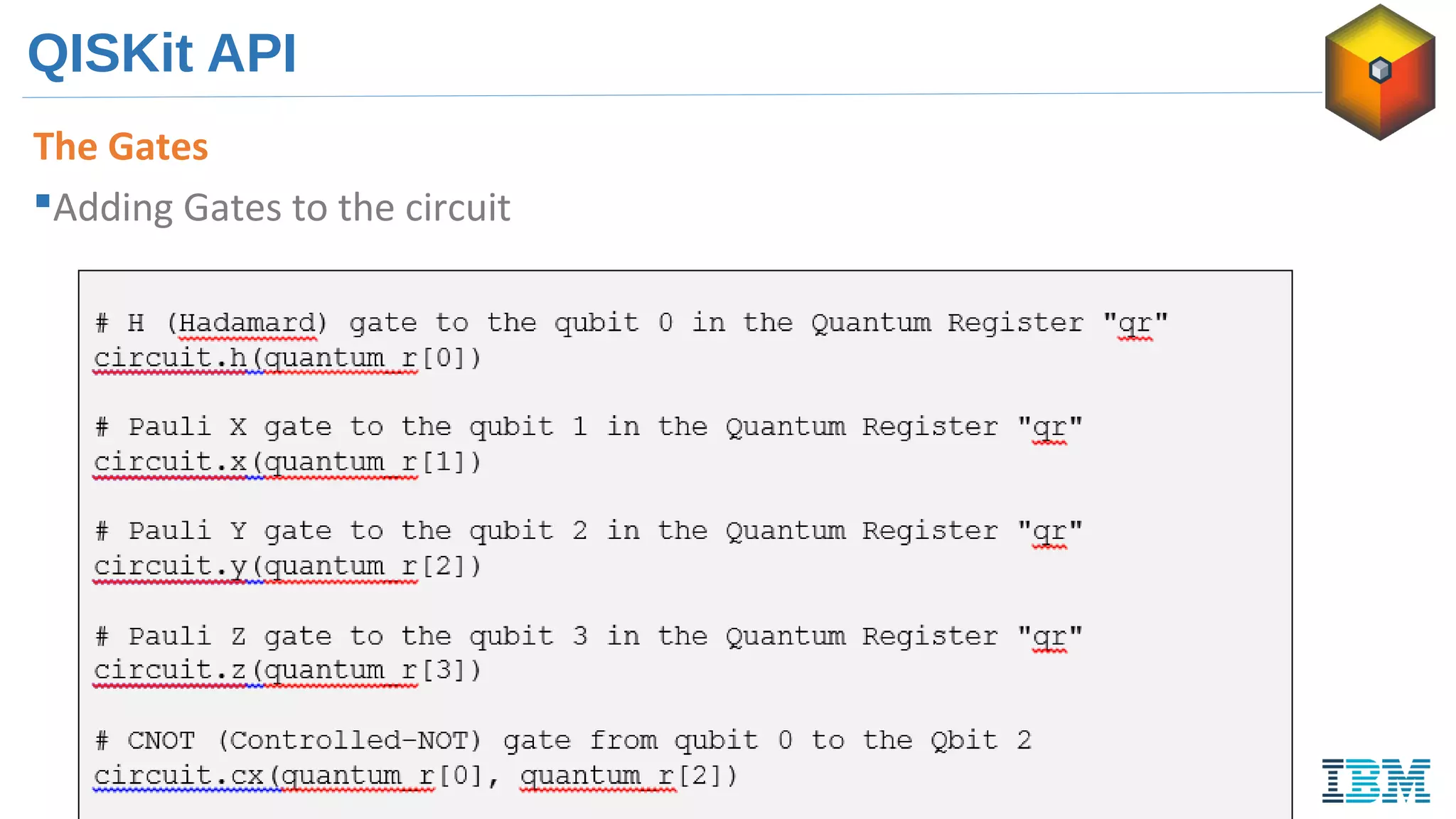 QISKit API
The Gates
Adding Gates to the circuit
 