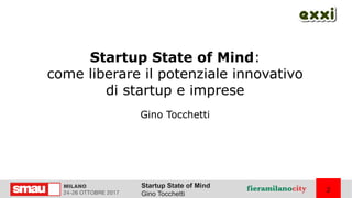 Startup State of Mind
Gino Tocchetti
2
Startup State of Mind:
come liberare il potenziale innovativo
di startup e imprese
...