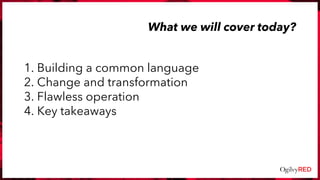 1. Building a common language
2. Change and transformation
3. Flawless operation
4. Key takeaways
What we will cover today?
 