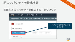 新しいバケットを作成する
画⾯左上の「バケットを作成する」をクリック
「バケットを作成する」を
クリック
 