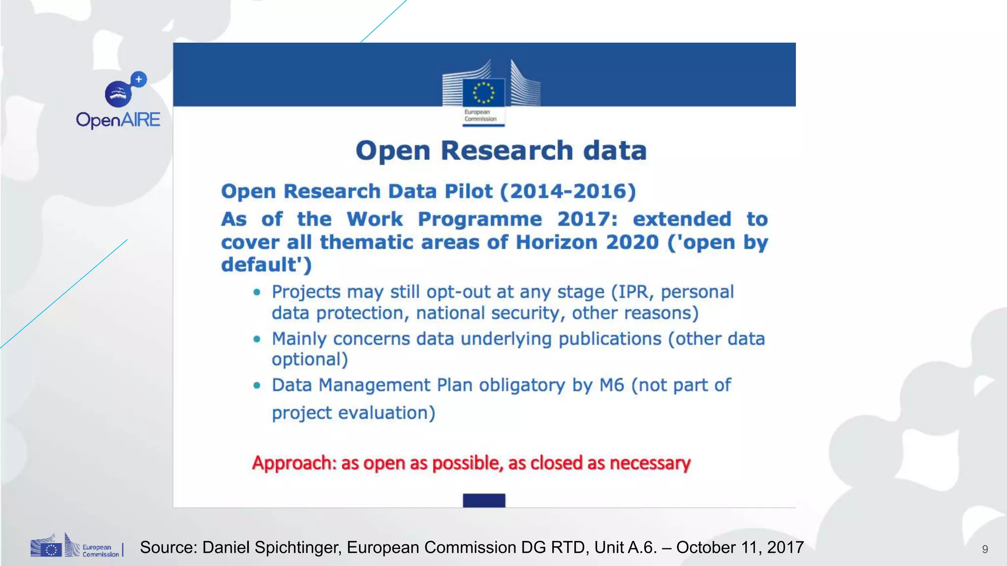 -
9Source: Daniel Spichtinger, European Commission DG RTD, Unit A.6. – October 11, 2017
 