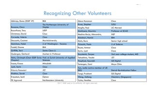 2017 ISSIP and/or its affiliates. All rights reserved.
Recognizing Other Volunteers
Akkiraju, Rama (ISSIP VP) IBM
Bassano, Clara
The Parthenope University of
Naples
Bucanfusso, Tony UIDP
Christman, David Cisco
Correale, Valerie Cisco
Decusatis, Casimer MaristUniversity
Demirkan, Haluk U of Washington - Tacoma
Fodell, Dianne IBM
Griffith, Terri Santa Clara U.
Gudergan, Gerhard Aachen U. Professor
Heitz, Christoph (Chair ISSIP Swiss
Chapter)
Prof. at Zurich University of Applied
Sciences
Iwano, Kzauo Mitsubishi
Jyoti, Sarin Cisco
Kimura,Yasounori JST
Khokhar, Sarah Cisco
Kripalani, Sunil Optum
PK Agrawal Northeastern University
Alexa Konzman Cisco
Kwan, Stephen SJSU
Maglio, Paul UC Merced
Manhaens, Mauricio Professor at SCAD
Medina-Borja, Alexandra, NSF
Motahari, Hamid IBM
Mutis, Bora Senior high school
Piciocchi, Paulo U of Salerno
Rayes, Ammar Cisco
Sarin, Jyoti Cisco
Soyutemiz, Sarper 2nd year college student, MIS
Takashima, Yosuke JST
Thapliyal, Saurabh GE Digital
Temesgen, Zami Mayo Clinic
Tom, Leslie (active member of UE
SIG) Detroit Revitalization Fellow
Tyagi, Prashant GE Digital
Wong, Jialiang Chemistry (Singapore)
Yurko, Heather Cisco
 