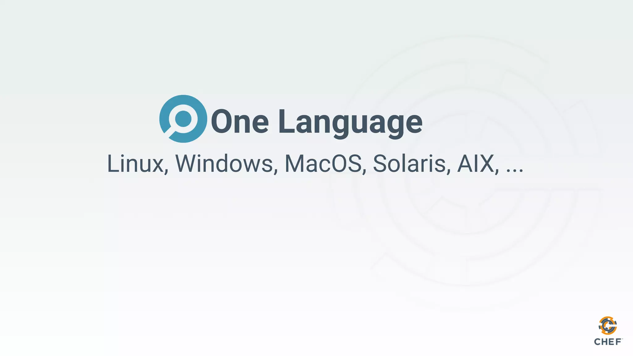 One Language
Linux, Windows, MacOS, Solaris, AIX, ...
 