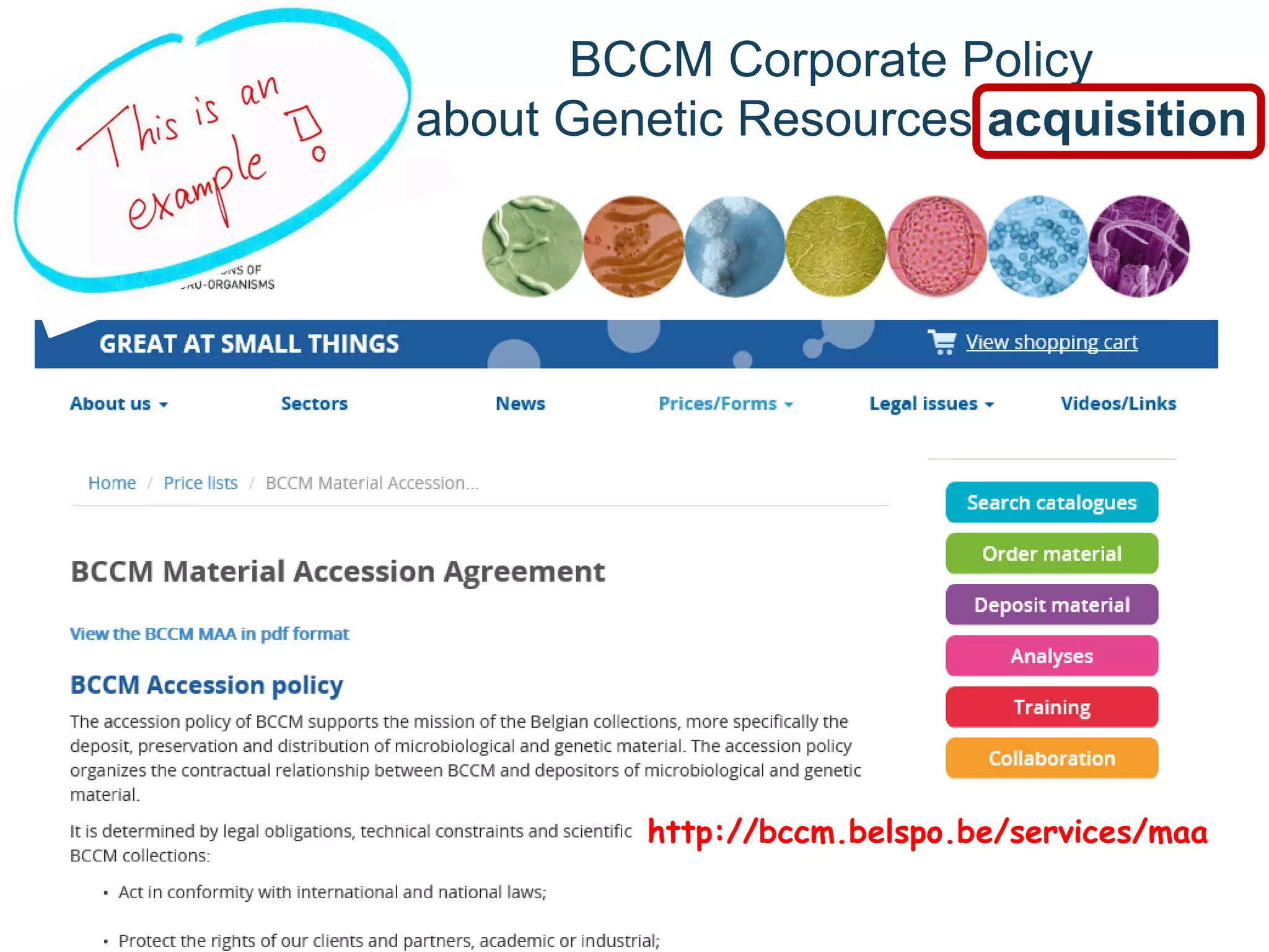 BCCM Corporate Policy
about Genetic Resources acquisition
http://bccm.belspo.be/services/maa
 