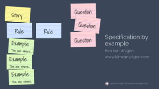 @kimvanwilgen | www.kimvanwilgen.comSpecification by example 1
@kimvanwilgen | www.kimvanwilgen.com
Specification by
examp...