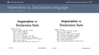 @kimvanwilgen| www.kimvanwilgen.comSpecification by example 23
Imperative vs. Declarative language
And being unibiquitous
 