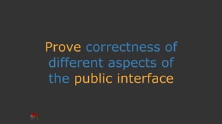 Prove correctness of
different aspects of
the public interface
 
