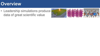 Overview
• Leadership simulations produce
data of great scientific value
 
