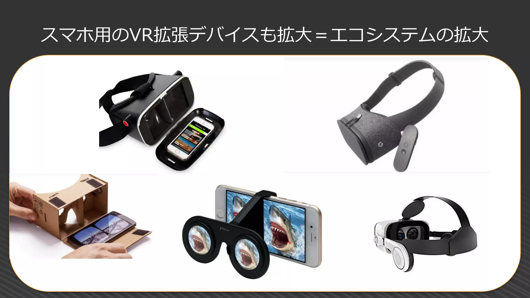 スマホ用のVR拡張デバイスも拡大＝エコシステムの拡大
 